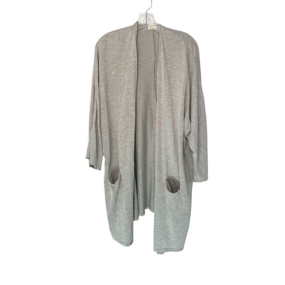 Donni. Cardigan Duster Gray White Open Front Lagenlook One Size‎ Fits All Plus